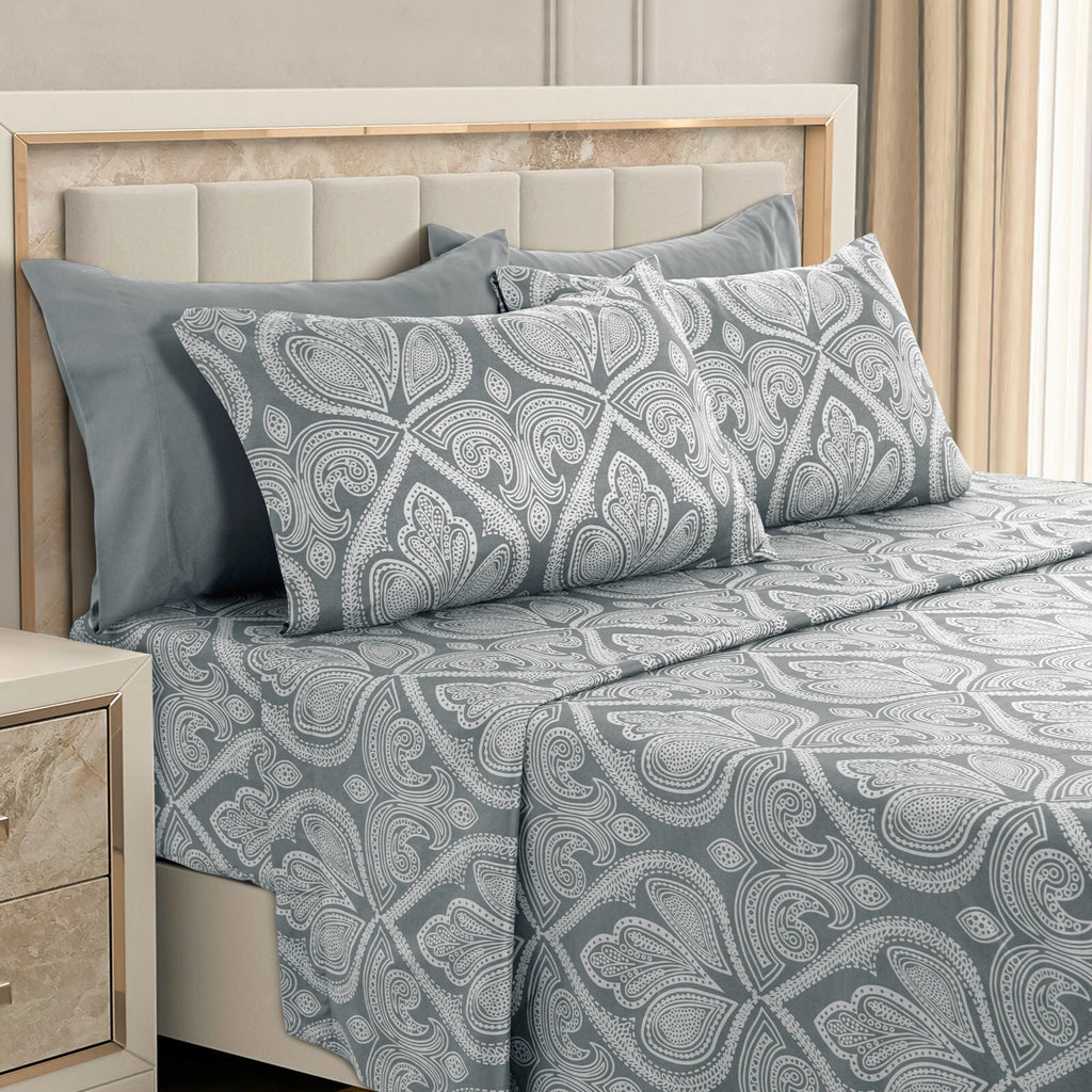 Luxury Deep Pocket 6 Piece Bed Sheet Set 1800 Series Hotel Comfort Paisley Microfiber Sheets