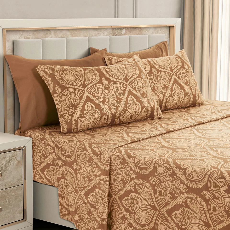 Luxury Deep Pocket 6 Piece Bed Sheet Set 1800 Series Hotel Comfort Paisley Microfiber Sheets