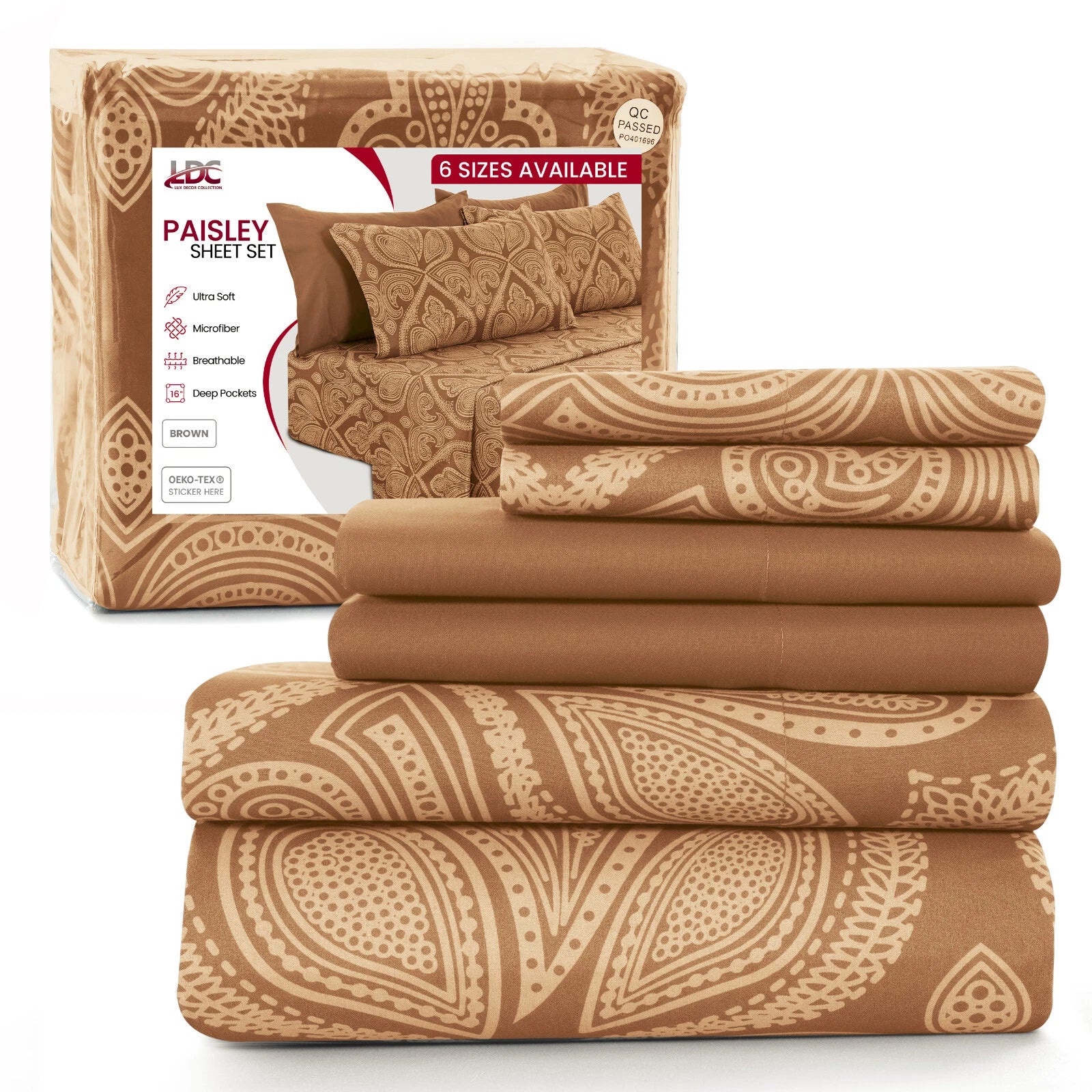6 Piece Bed Sheets Set Luxury Microfiber Ultra Soft Deep Pocket Bedding Set Wrinkle Resistant