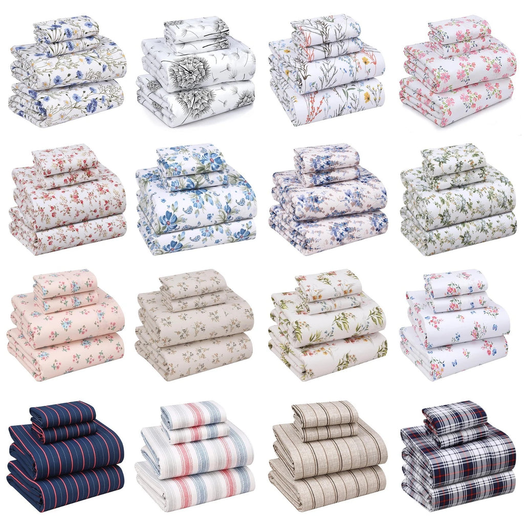4 Piece 100% Cotton Sheet Set Deep Pocket 200 Thread Count Soft Breathable Bed Sheets