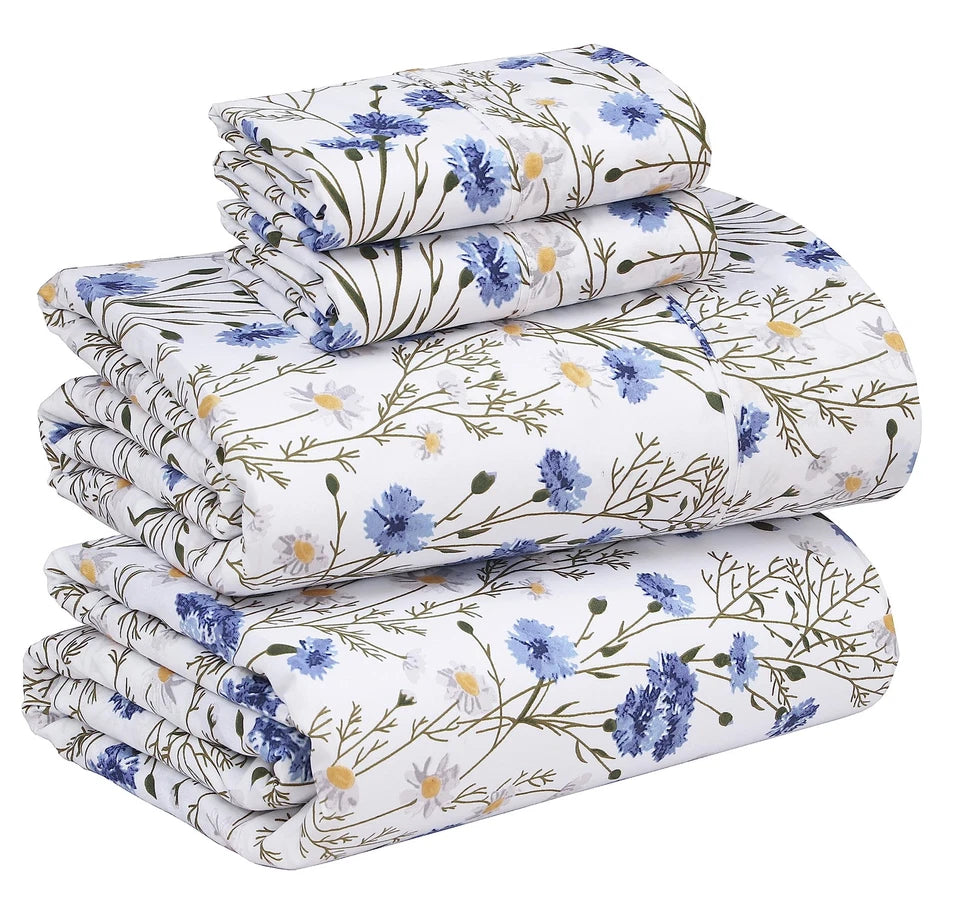 4 Piece 100% Cotton Sheet Set Deep Pocket 200 Thread Count Soft Breathable Bed Sheets