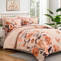 King Size Floral Comforter Set 7 Piece Orange Bed in a Bag Soft Microfiber All Season Bedding Set