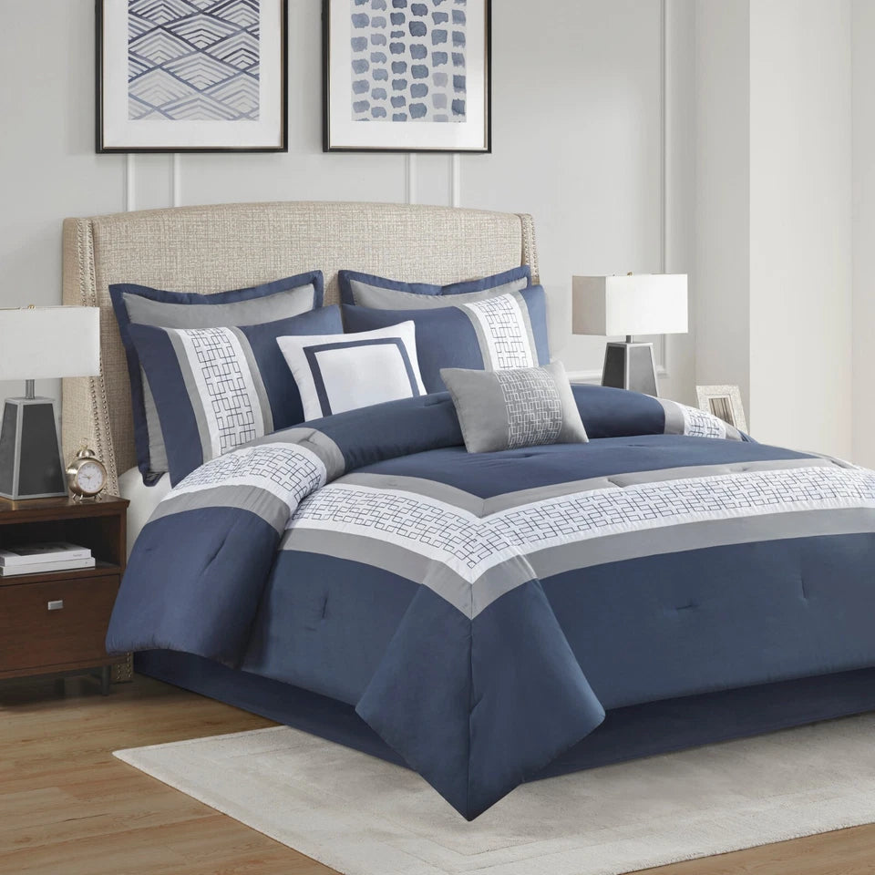 510 Design Powell 8 Piece Embroidered Comforter Set Queen King Cal King All Season Bedding Set