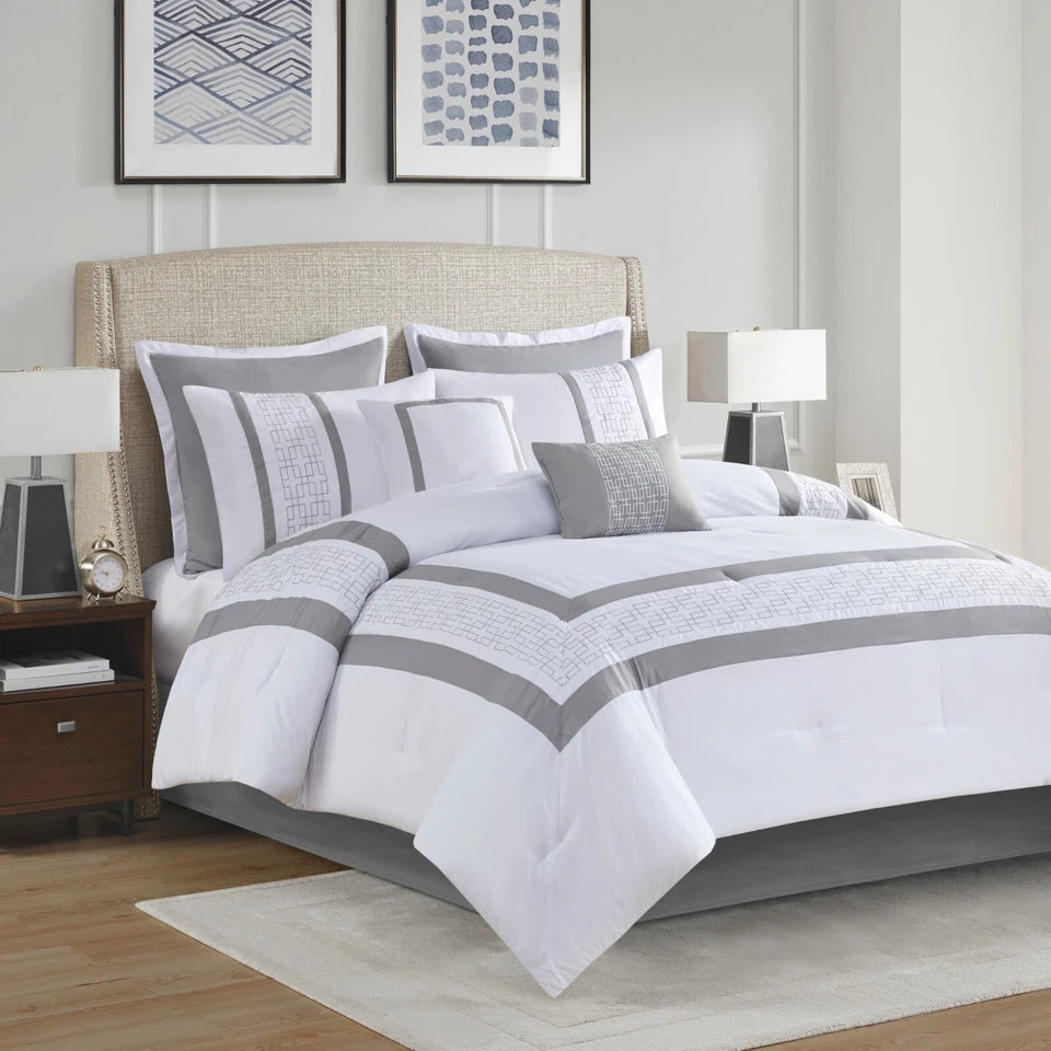 510 Design Powell 8 Piece Embroidered Comforter Set Queen King Cal King All Season Bedding Set
