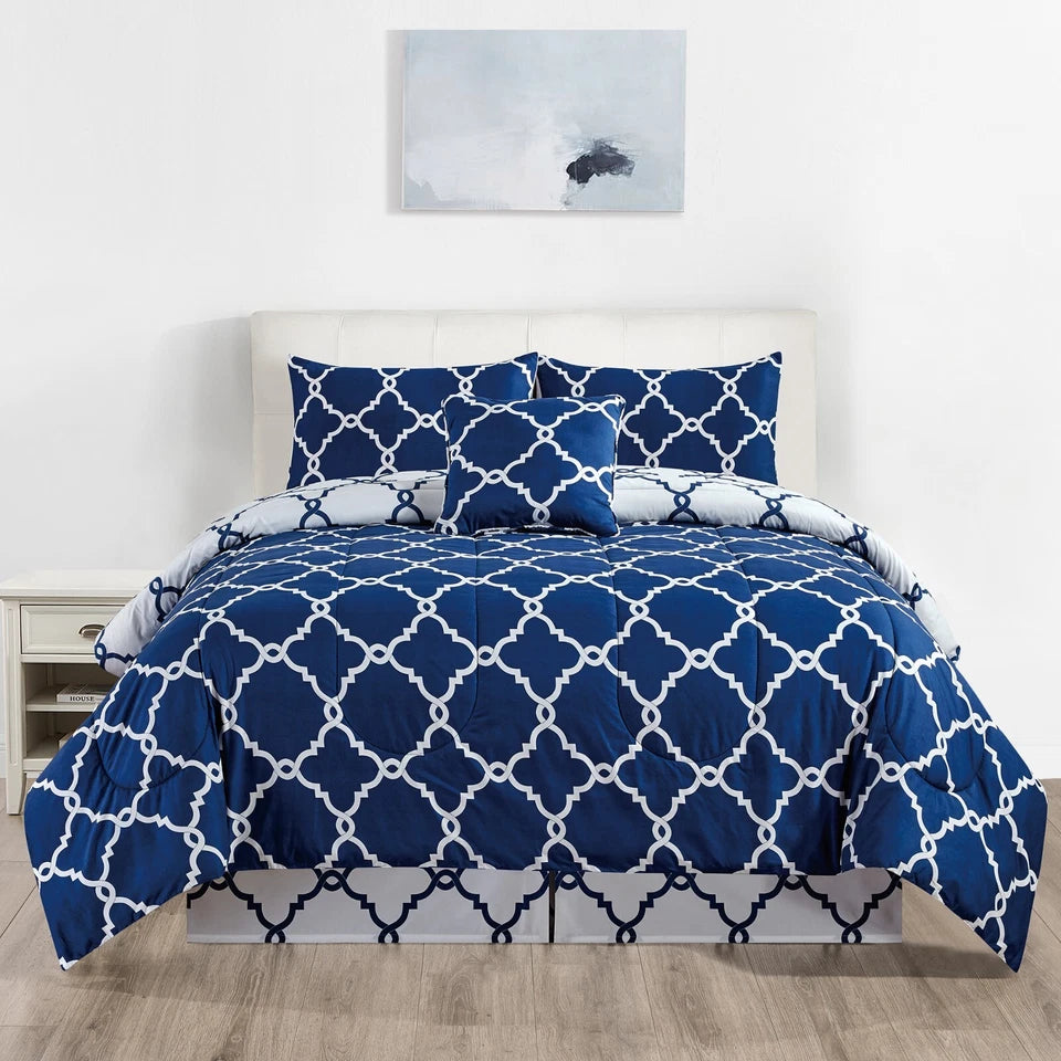 Down Alternative Comforter Set 5 Piece All Season Reversible Bedding Set Soft Microfiber Bed Set