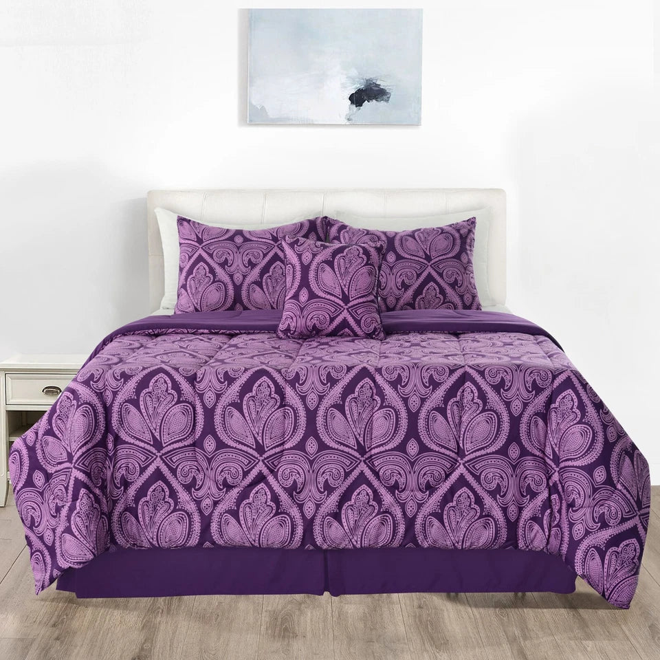 Down Alternative Comforter Set 5 Piece All Season Reversible Bedding Set Soft Microfiber Bed Set
