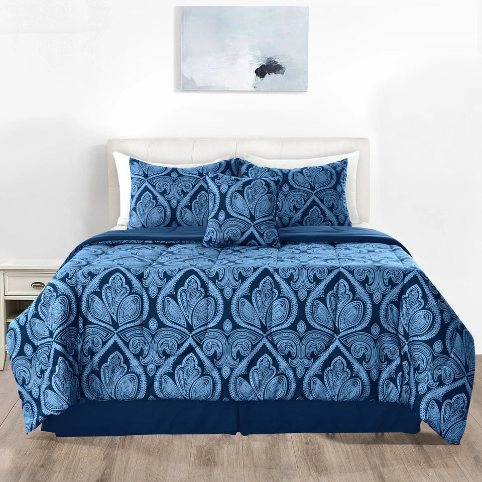 Down Alternative Comforter Set 5 Piece All Season Reversible Bedding Set Soft Microfiber Bed Set