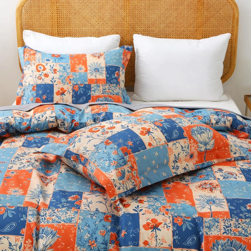 Floral Queen Size Comforter Set Boho Vintage Floral Bedding 7 Piece Soft Microfiber Bed in a Bag
